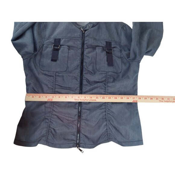 Lafayette 148 Womens Jacket Blue Ruched Utility Buckle Crew Neck Full Zip Size 8 - Picture 13 of 15